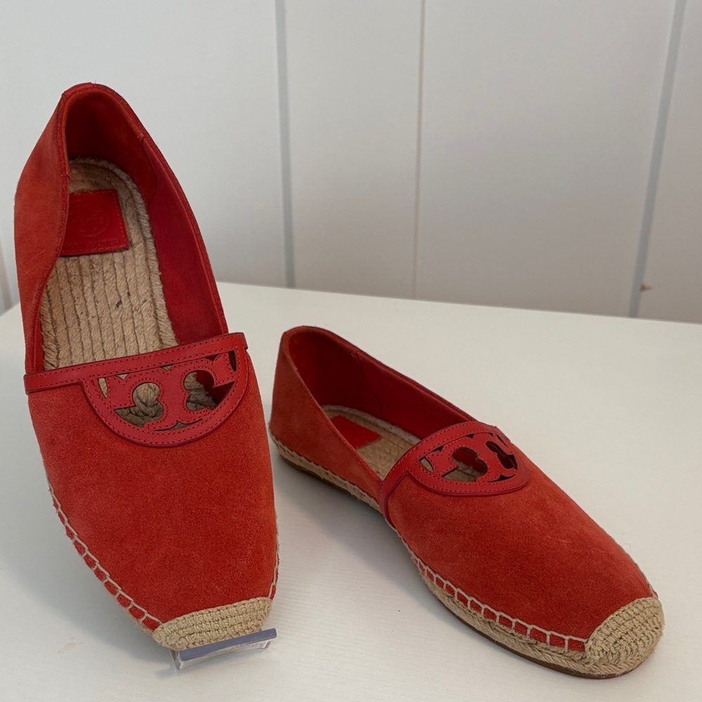 Tory Burch Red Canyon Suede Calf Leather Sidney Espadrilles RN 50949